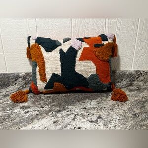 Textured Boho Lumbar Throw Pillow with Tassels